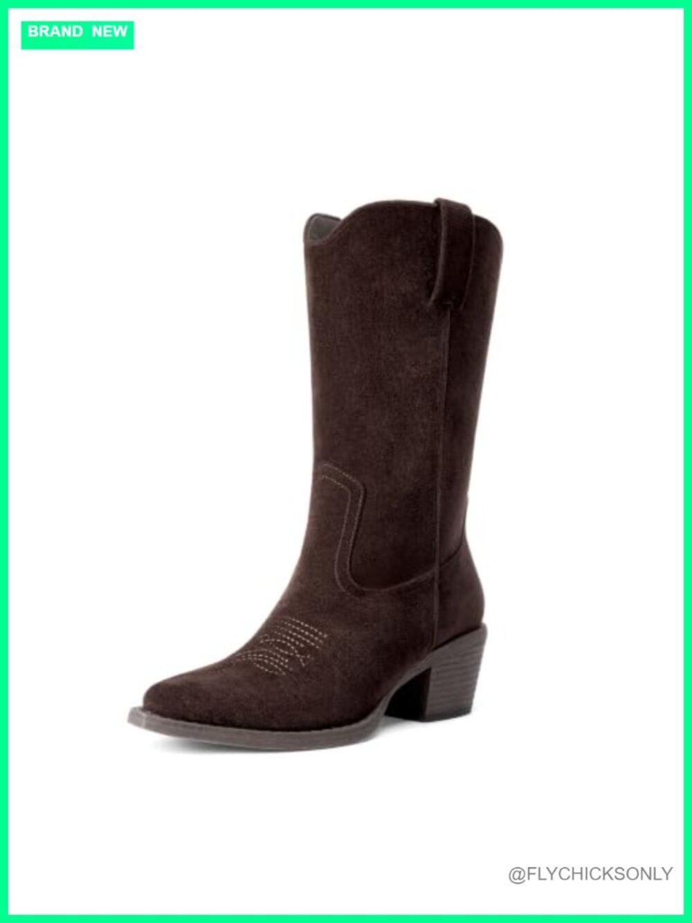 Women's Mid Calf Western Cowboy Boots Faux Suede Square Toe Pull On